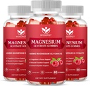 Gommies glycinées de magnésium - 400mg Gommy glycinées de magnésium avec vitamine D, B6 et CoQ10, supplément de magnésium pour la relaxation et la cognition, sans sucre - 60 Gommies framboises (3 pack)