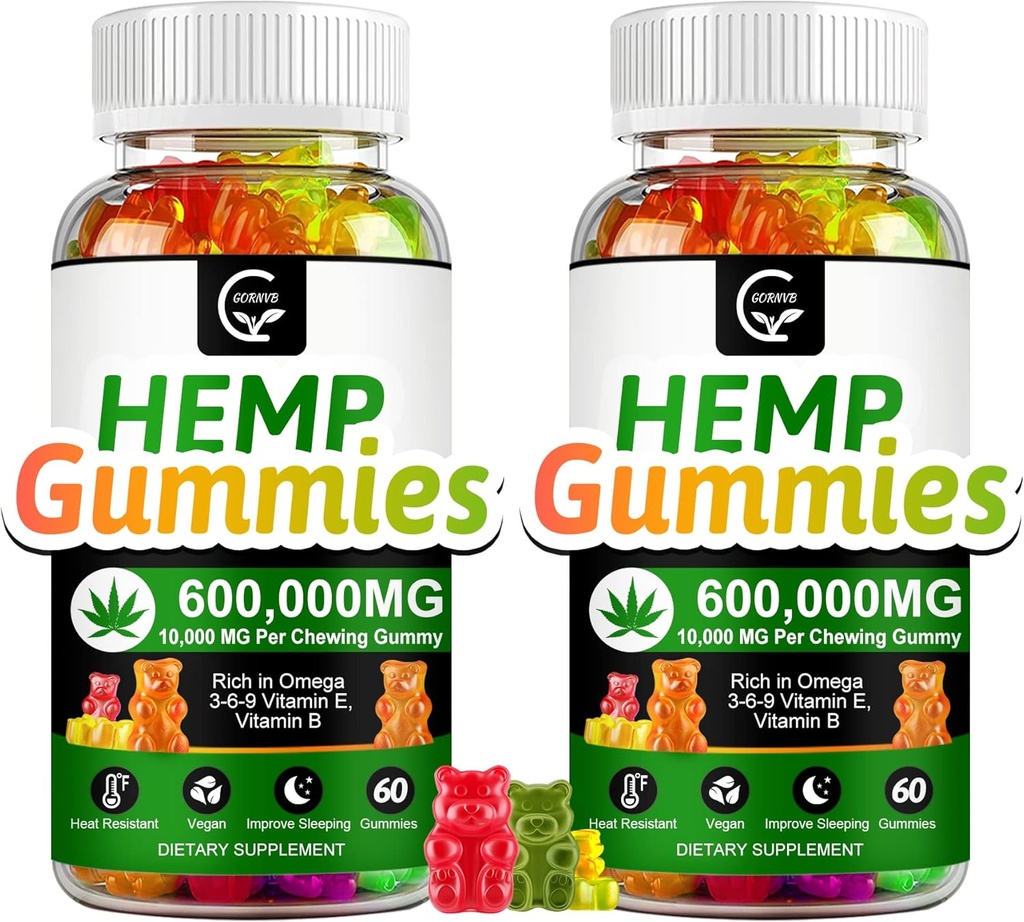 (2 packs) Gommies de chanvre à haute puissance Extra-force -Stress, Sommeil, Mood, Calme, Focus, Suppléments de relaxation, 100% naturel extrait d'huile de chanvre Gommies infusés, végétalien, non-OGM, sans gluten
