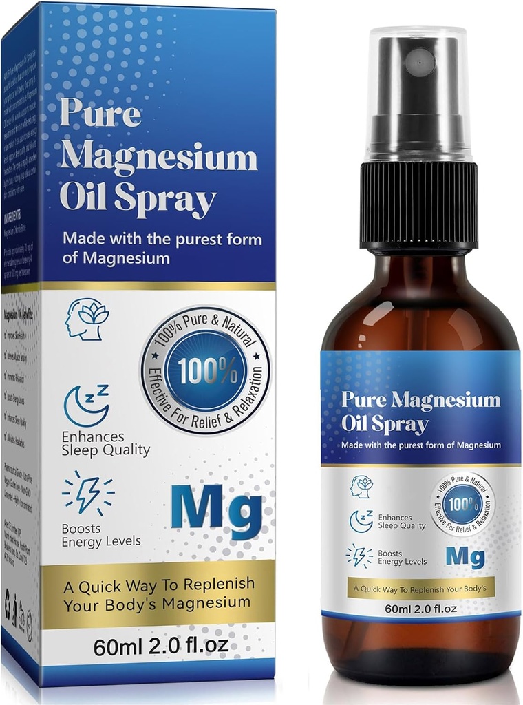 Magnesium Spray, Magnesium Oil for Feet and Sleep,Pure Magnesium Oil Spray, 100% Pure and Organic, Glass Bottle, Travel Size 2 Fl oz