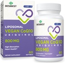 Liposomique Ubiquinol CoQ10 800 MG Softgel, supplément à haute absorption CoQ10 Ubiquinol, Coenzyme active Q10 800mg, puissant antioxydant pour la fonction cardiaque et cérébrale, production d'énergie, 60 softgels végétaliens