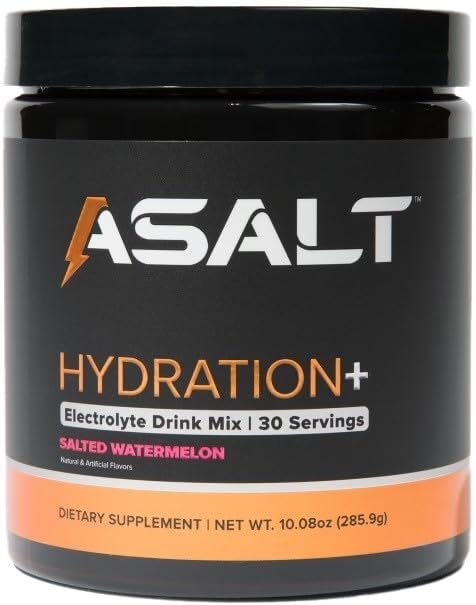 ASALT Hydratation+ Mélange de poudre d'électrolyte, 30 portions, sans sucre avec sel rose himalayen, zinc, créatine monohydraté et taurine, récupération active pour le sport et le fitness, Keto et Paleo