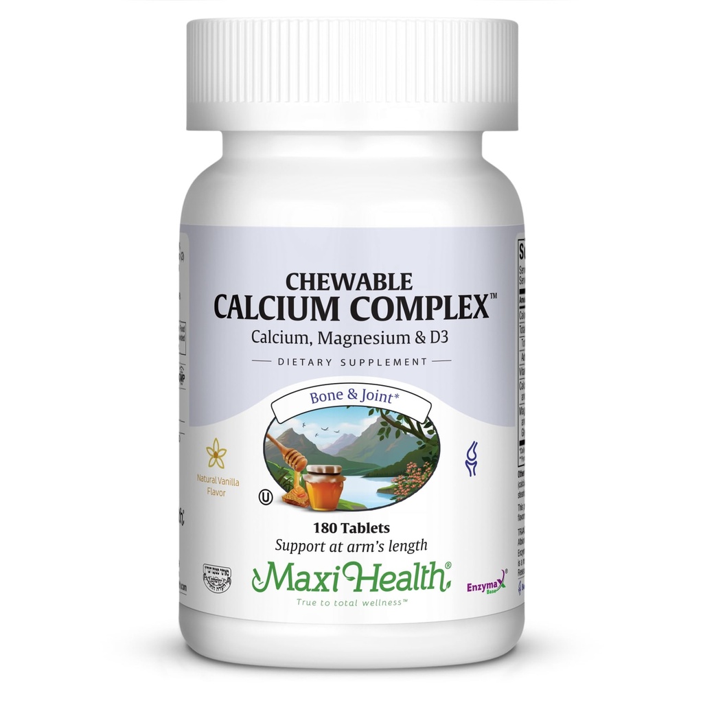 Complexe Calcium à mâcher pour la santé Maxi – Vitamine D3 et Magnésium à mâcher pour soutenir les os – Supplément Magnésium et Calcium Kosher pour les femmes et les hommes (180 comtes)