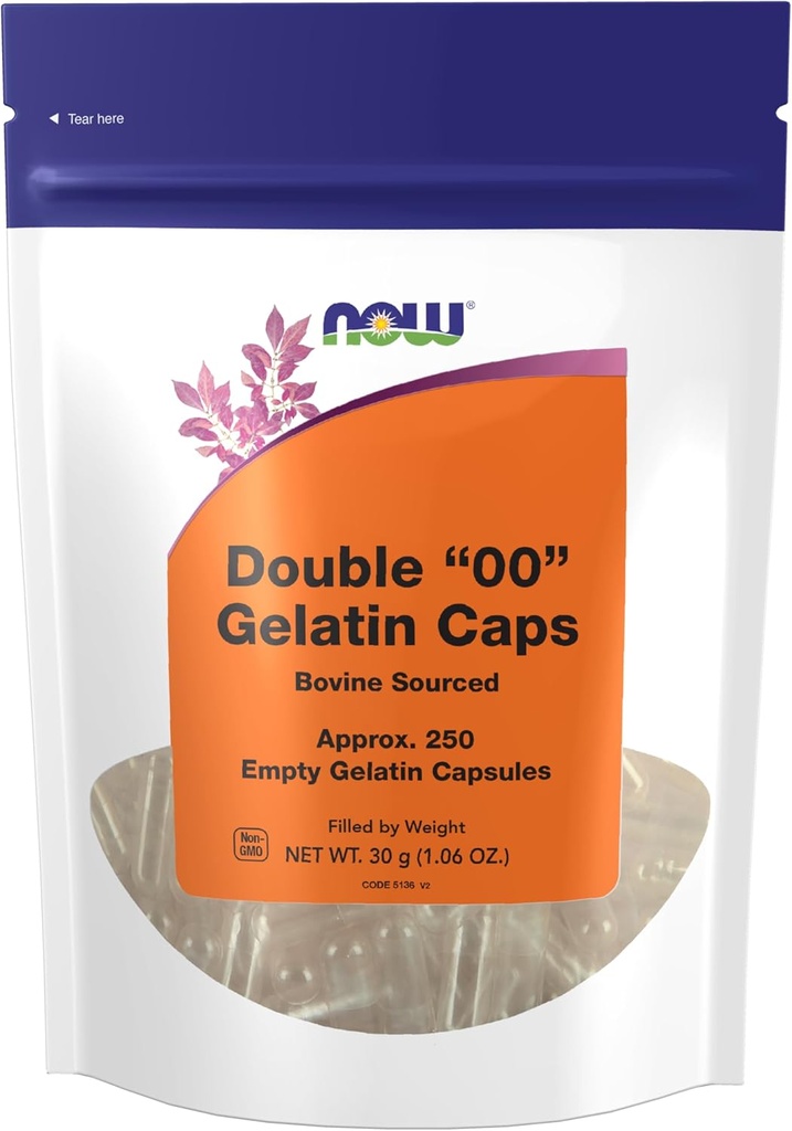 MAINTENANT Aliments suppléments, Capsules de gélatine vide, Double "00", Bovine, rempli de poids, 250 Capsules de gel