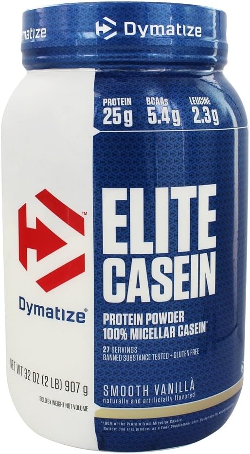 Dymatize Nutrition - Elite Casein Protein Powder 100% Micellar Casein Smooth Vanilla - 2 lbs.