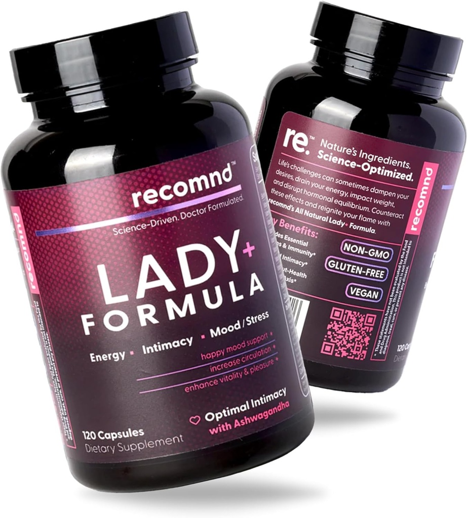 Nutrition - Formule Lady+, Multivitamine pour les femmes Fortifiée avec Ashwagandha, Lions Mane, et plus, Énergie et Hormone Balance pour les femmes, 120 Capsules