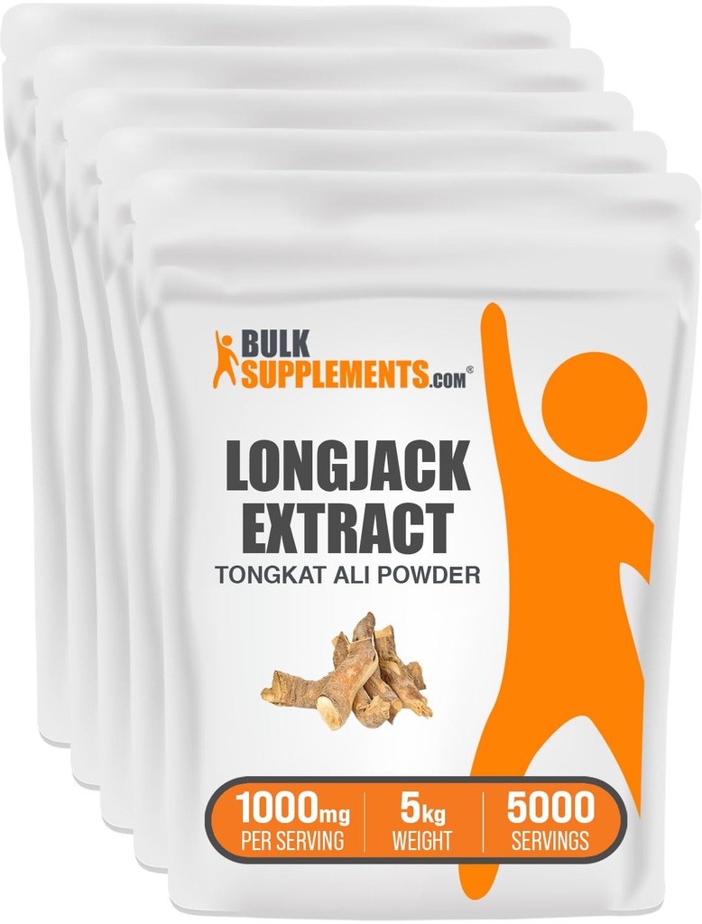 BulkSupplements.com Poudre d'extrait de longjack - Tongkat Ali Extract, Longjack Tongkat Ali Poudre - Tongkat Ali pour hommes et femmes, sans gluten - 1000mg par portion, 5kg (11 lbs) (paquet de 5)