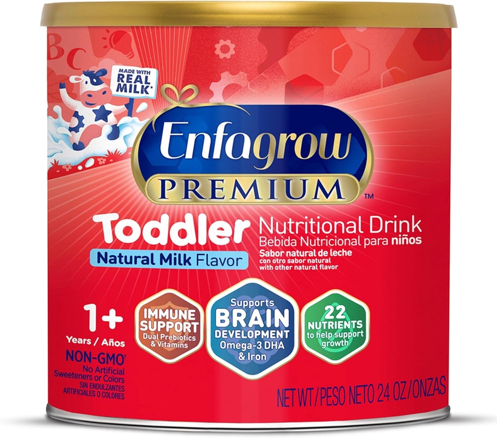 Enfagrow PREMIUM Boire alimentaire pour tout-petit, faite avec du vrai lait, Omega-3 DHA, nutriments et prébiotiques pour la croissance et le soutien immunitaire, non-OGM, poudre de lait pour tout-petit, 24 Oz Can