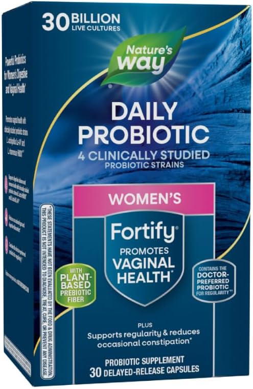 Nature's Way Fortify Daily Probiotic pour les femmes, 30 milliards de cultures vivantes, 10 souches, prébiotiques et probiotiques pour les femmes, soutient la santé digestive et immunitaire* Pas de réfrigération nécessaire, 30 capsules