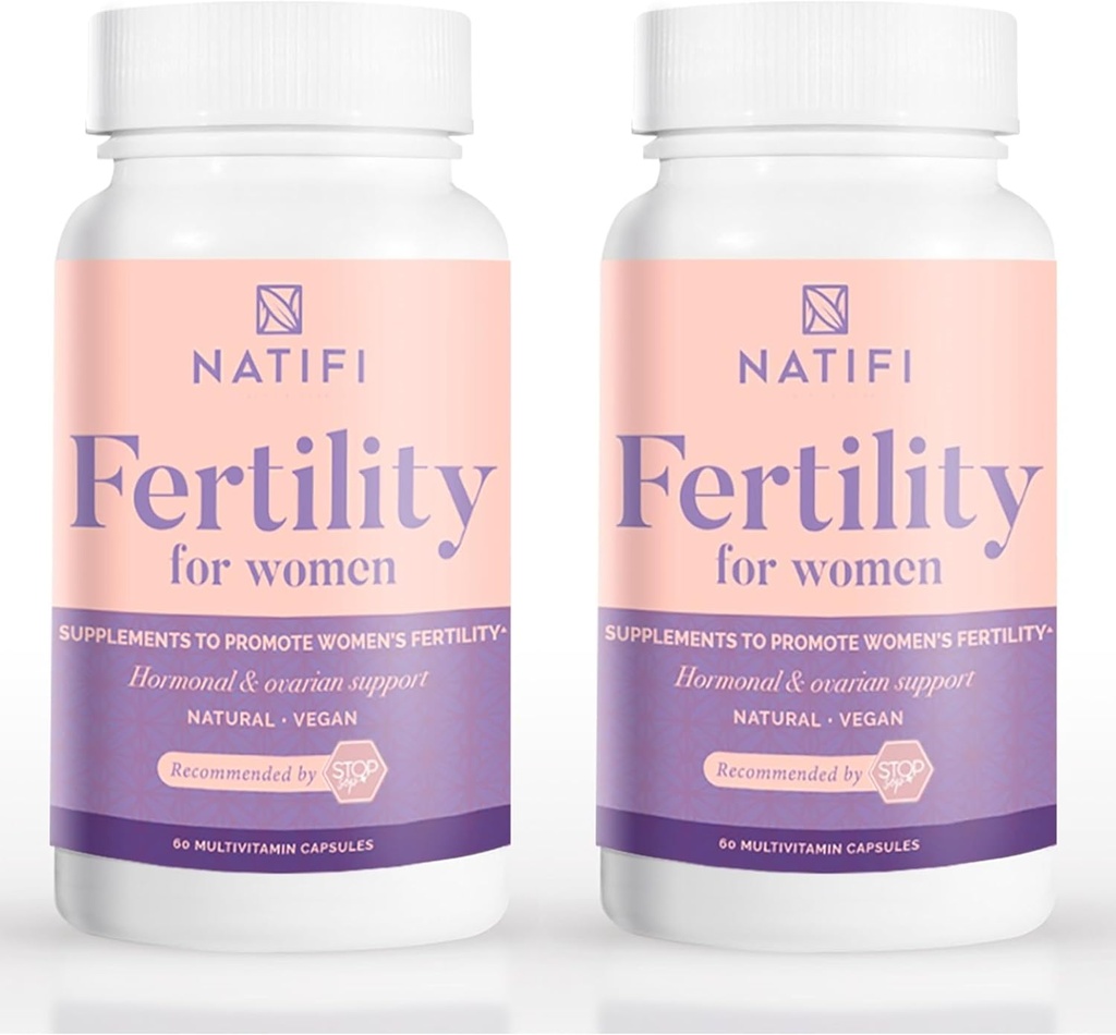 Natifi (2 Bottles Fertility Prenatal Vitamins Regulate Cycles Balance Hormones, Aid Ovulation. Conception Multivitamin for Women. 60 Caps Folic Acid, Myo Inositol, Vitex