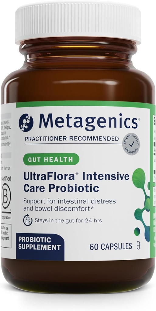Probiotique de soins intensifs UltraFlora - Probiotique pour la santé digestive* - pour l'irritation occasionnelle et le malaise de l'intestin* - Soutien immunitaire* - Sans OGM et sans gluten - 60 capsules