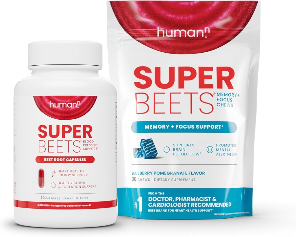 Humann SuperBeets Capsules de racine de betterave & Mémoire + Porcs Focus