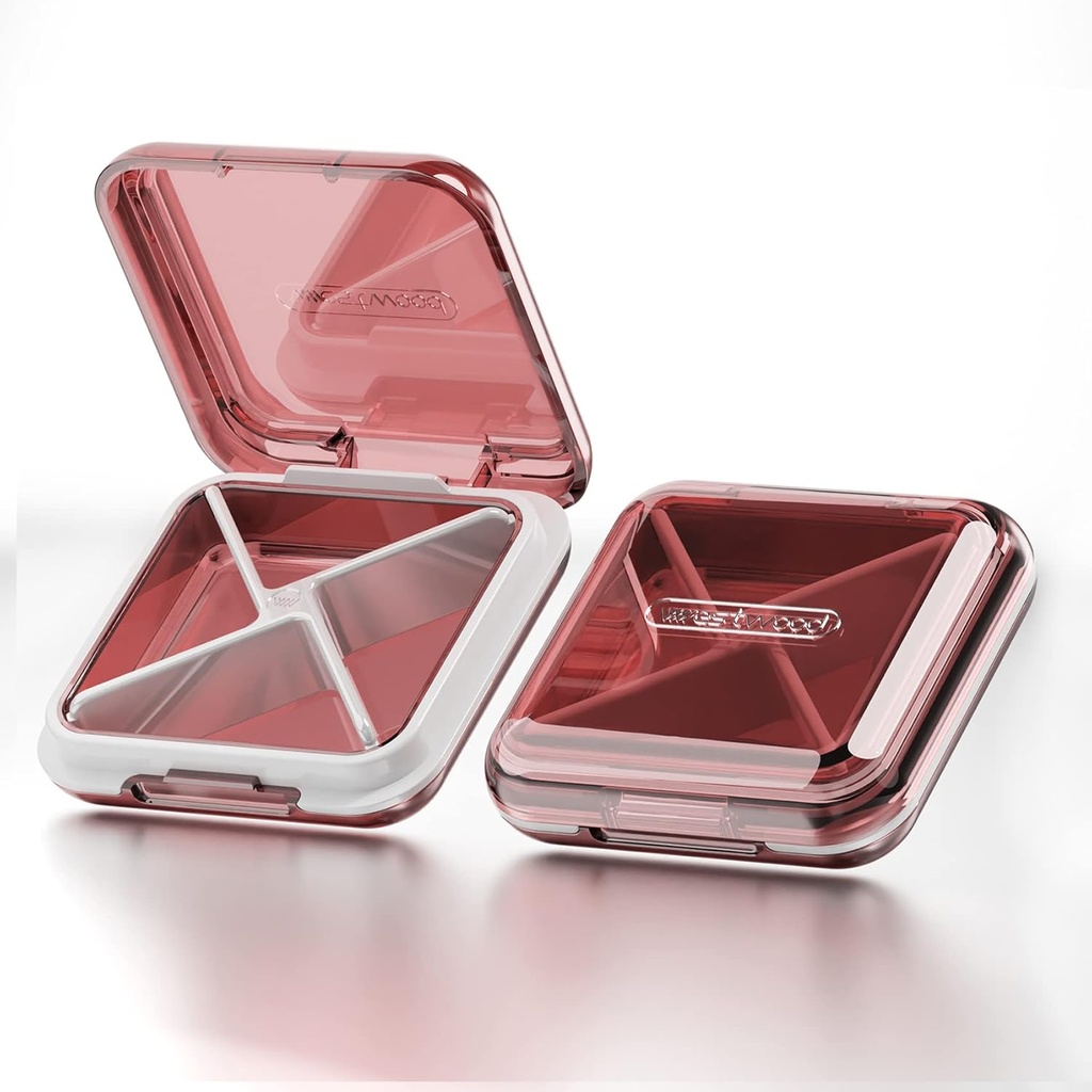 DUBSTAR Organisateur quotidien de pilules,4 Compartiments Portable voyage petit cas de pilule, boîte à pilules pour la poche de Purse pour tenir les vitamines, huile de foie de morue, suppléments et médicaments (rouge)