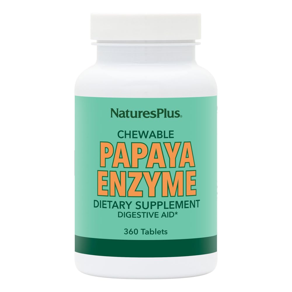 Natures Plus Papaya Enzyme - 6 mg Papaine - Tous les suppléments digestifs naturels, contient Amylase et protéase - 360 comprimés à croquer (360 portions)