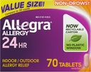 Allegra Comprimés antiallergiques adultes 24h/24, médicaments antiallergiques intérieurs et extérieurs non somnolents, 180 mg Fexofenadine HCI Antihistamine Pill, 70-Count