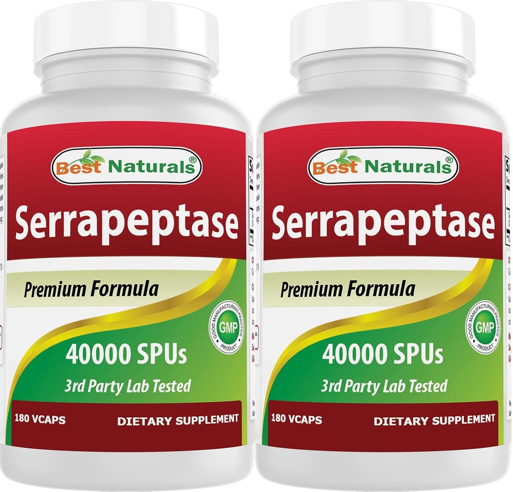 Meilleurs Naturals Serrapeptase 40000 SPU 180 Capsules (180 Compte (paquet de 2))