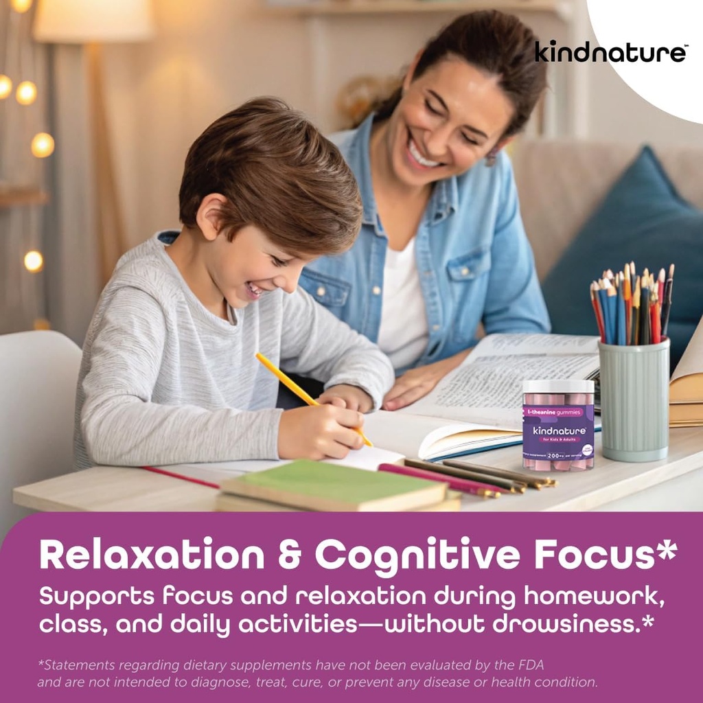 windnature L-Theanine Gummies 200mg – Vegan Calm & Focus Supplément pour les adultes et les enfants 4 ans et plus – Berry mixte à croquer, faible sucre, non somnolent*