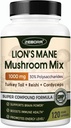 ZEBORA Lions Mane Supplément Capsules - Supplément de Champignons avec Lions Mane, Cordyceps, Reishi, Turquie Tail, Shiitake - Lion Mane Champignon pour la mémoire, Focus & Immmune Support - 119 Capsules Vegan