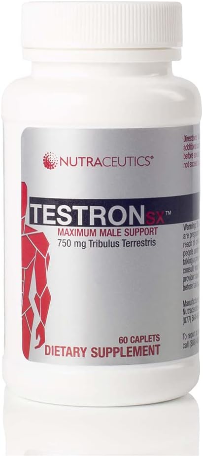 TestronSX – Support de testostérone avec 750mg Tribulus Terrestris – Améliore la vitalité masculine, l'endurance et la performance – 60 Caplets