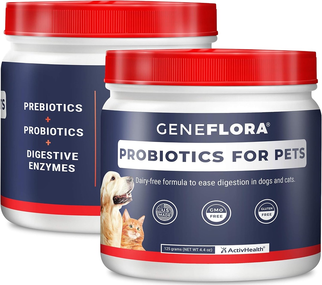ActivHealth Enzymes digestifs et probiotiques pour animaux de compagnie (Chiens, chats, lapins et plus, 125 mg, 120 portions) par Geneflora pour animaux de compagnie Pack de 2