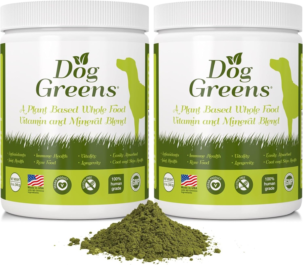 Supplément de multivitamines pour chien biologique (12 oz) : Poudre de vert pour chien - Superaliments de qualité humaine, ajoute des vitamines et des minéraux essentiels pour équilibrer une alimentation maison, des kibbles, des légumes ou des aliments crus (2 paquets)
