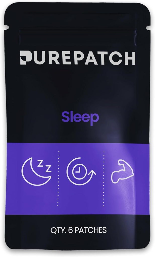 Pure Patch Sleep Patch – Plant-Based Vegan Topical Patch – Magnésium Glycinate – GABA – L-Theanine – Apigenin – Non-ingérable – Résistant à l'eau – Douce sur la peau – Sans gluten – Fabriqué aux États-Unis – 6 Patches