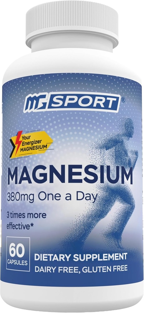 Magnesium Supplement Complex MGSPORT- High Absorption with Vitamins B6, D, E - Relieves Leg Cramps & Muscle Support - 60 Servings