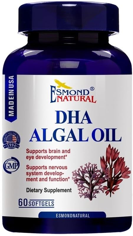 (8 Pack) Esmond Natural: DHA Huile d'algue (Fabriqué avec de l'huile d'Onavita. 40 % acide docosahexaénoïque. Supporte le cerveau, les yeux et le système nerveux), GMP, Produit naturel certifié Assn, Fabriqué aux États-Unis - 500mg, 480 Softgels