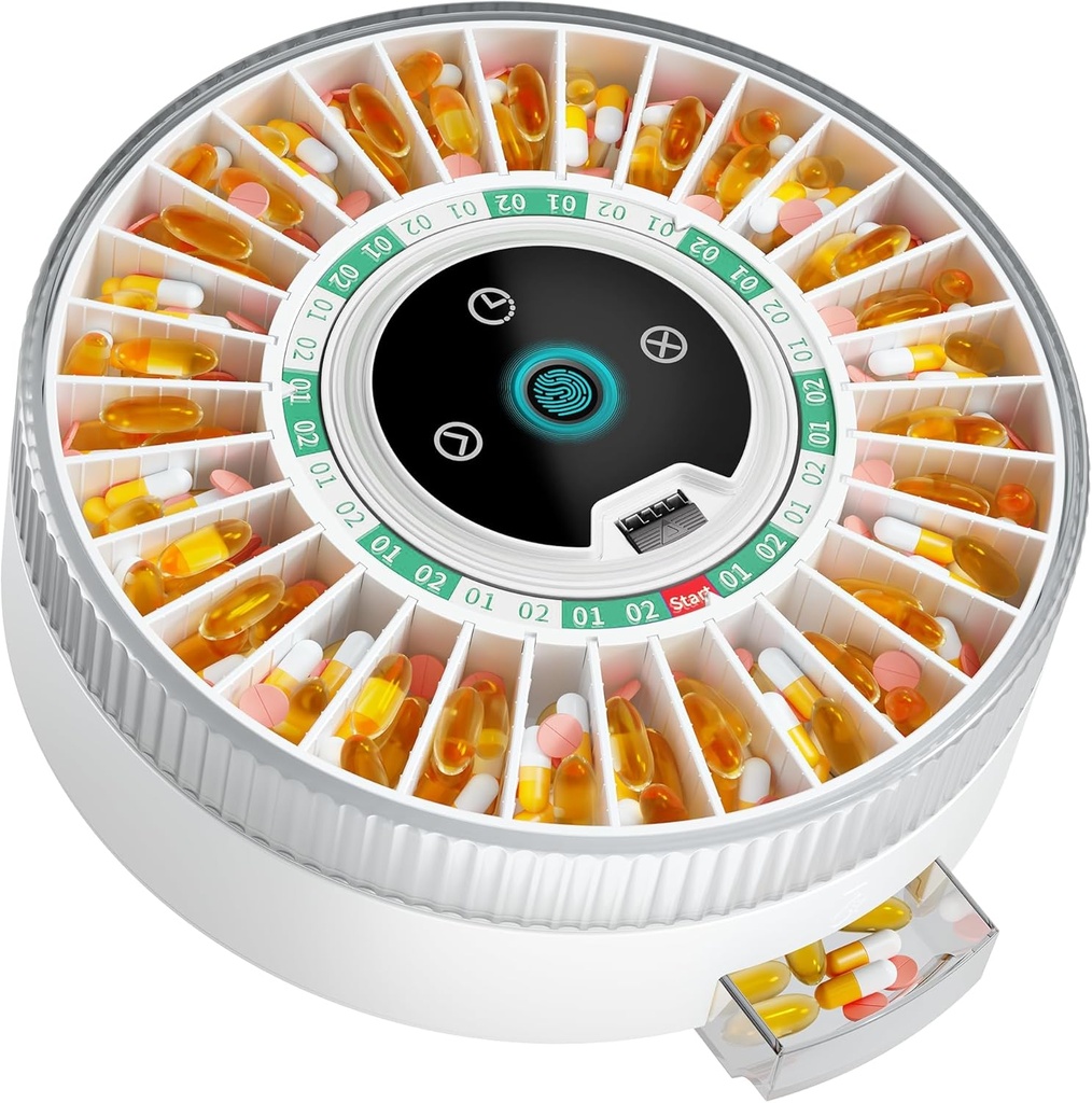 Distributeur automatique de pilules Bluetooth Windtrace pour les personnes âgées avec alarme, distributeur de pilules intelligent avec 31-Slot, empreintes digitales et mécanique double serrure Distributeur de médicaments, distributeur de temps (vert)