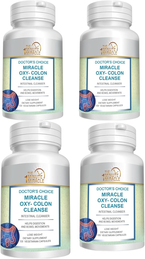 Miracle Oxy-Colon Cleanse Vegan Colon Cleanser - 4 bouteilles - 120 capsules végétariennes.