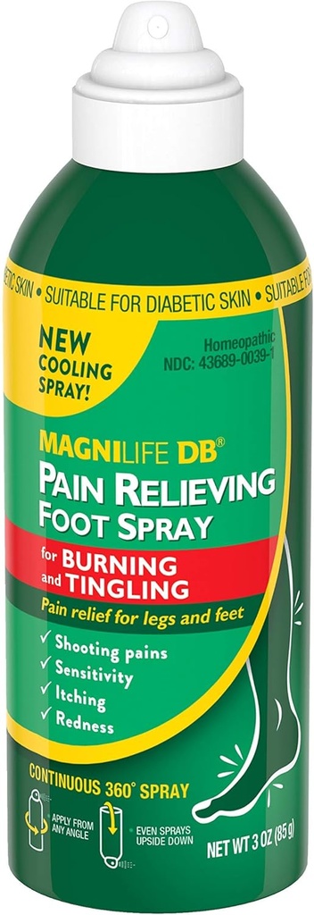 MagniLife DB douleur soulageant la pulvérisation de pied, refroidissant naturellement le soulagement de la douleur pour apaiser la brûlure et le tingling, adapté pour la peau diabétique - 3oz