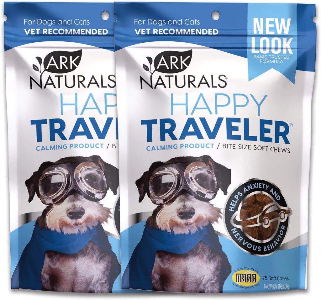 NATURAUX ARK Happy Traveler Calmer le pack de chews, facile comportement anxieux et nerveux chez les chiens et les chats, Vet recommandé, 2 pack