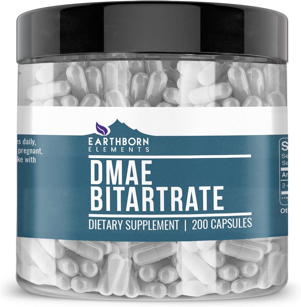 Éléments terriens DMAE Bitartrate 200 Capsules, pures et non diluées, sans additifs