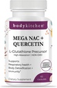 Cuisine corporelle Mega NAC (N-acétyl Cysteine) 600 mg avec Quercetin, soutient la santé respiratoire et la fonction immunitaire et favorise la désintoxication du foie et du rein, Veggie Caps, (paquet de 1)