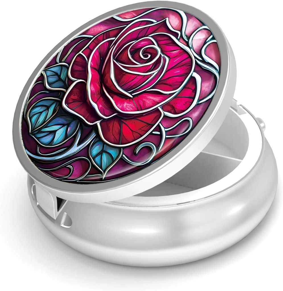 Pill Box-3 Compartiment petit étui de pilule pour la Purse & Pocket Mini Pill Holder Metal Travel Pill Container pour tenir des suppléments de vitamines sans BPA (Rose)