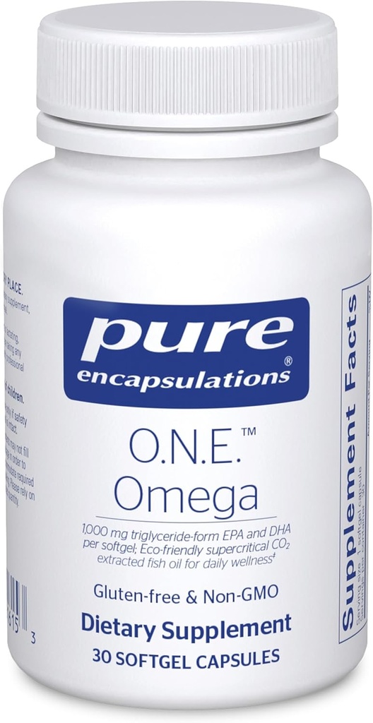 Encapsulations pures O.N.E. Omega - Supplément d'huile de poisson pour la santé cardiaque, les articulations, la peau, les yeux et la cognition* - Huile de poisson Concentré avec EPA et DHA - 30 capsules de softgel
