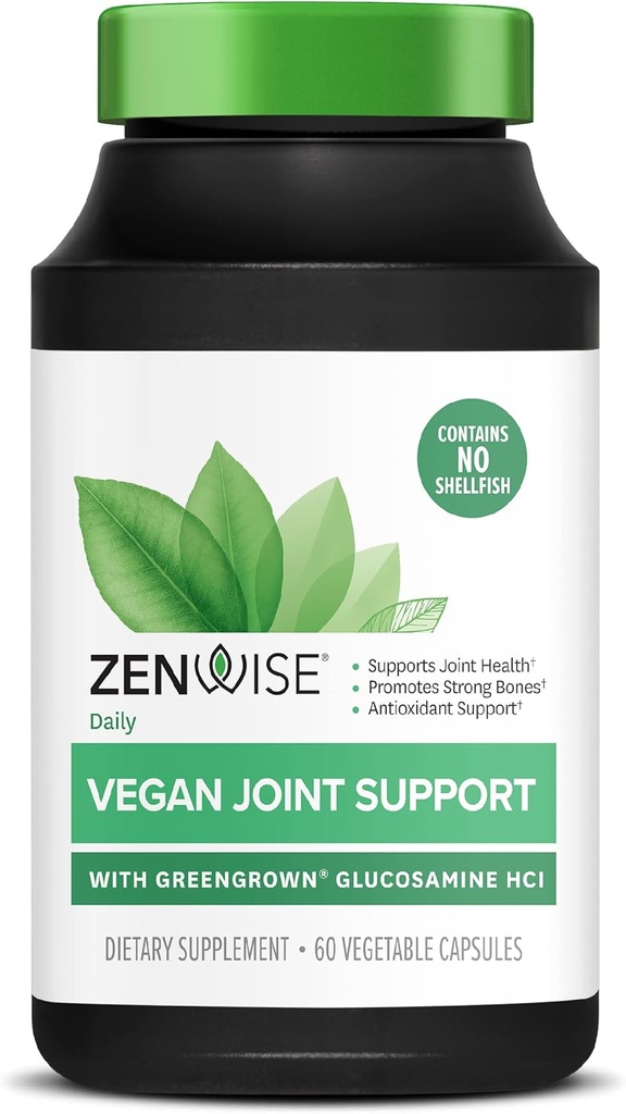 Zenwise Health Vegan Joint Support Supplement - Extrait de HCl de Glucosamine, de Turmeric et de Boswellia - Soutient Bone Health + Joints-Magnésium et vitamine D (D3 sous forme de Cholecalciferol) - 60 Capsules