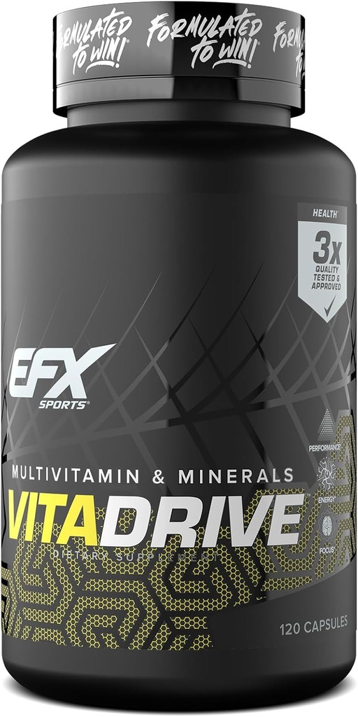 EFX Sports Vita Drive | Multivitamin Formulated for Athletes | Complex of Vitamins, Minerals, Micronutrients, & Antioxidants | 30 Servings, 120 Capsules