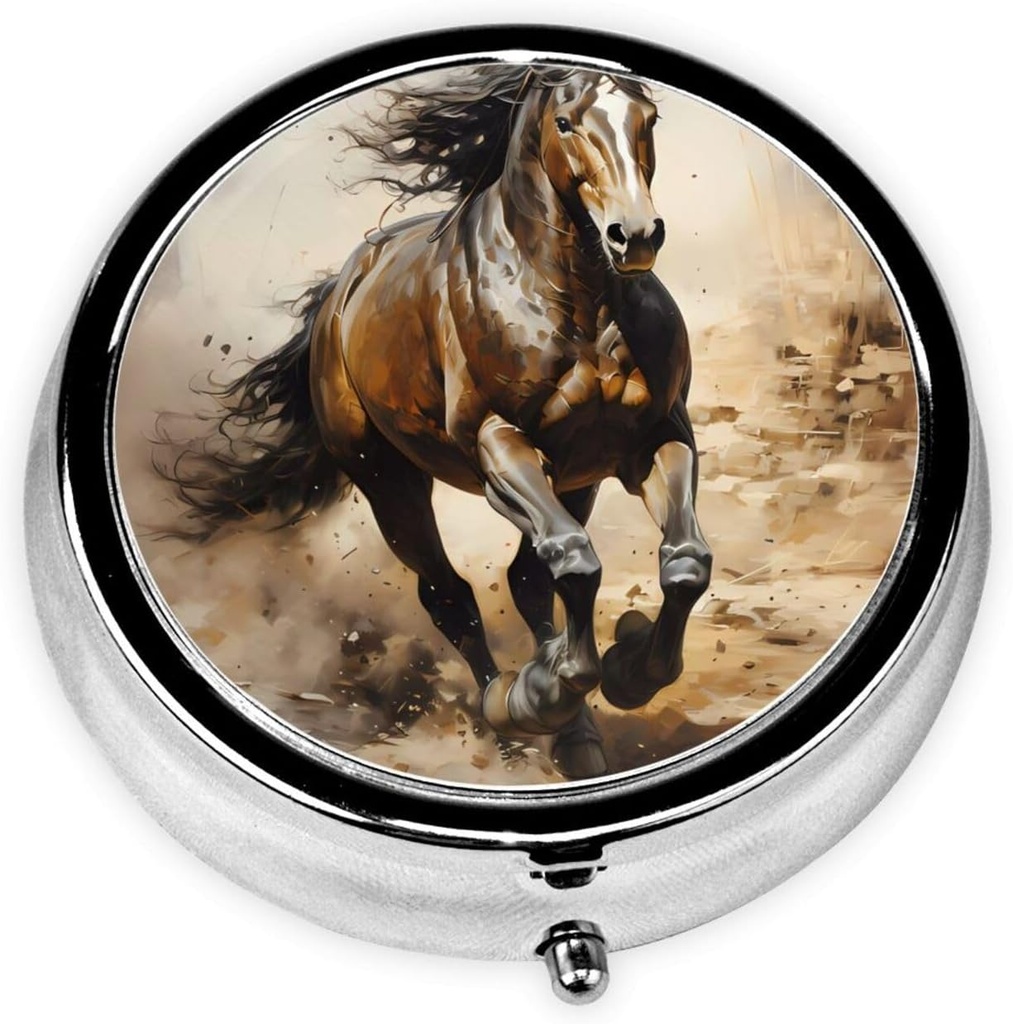 Pill Box, Small Pill Case for Purse & Pocket, Cute Medicine Organizer Travel Pillbox, Portable Pill Container Holder to Hold Vitamins, Medication, Fish Oil and Supplements,Western Horse