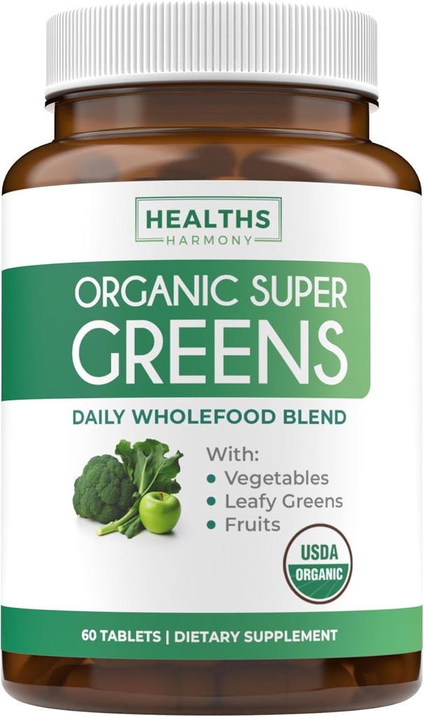 Supplément bio Super Greens de l'USDA - Supplément bio Greens Fruits et légumes pour adultes avec 28 Superfood Complex avec des racines de superfruits Herbes et plus - Vegan & Non-OGM (jusqu'à 1 mois d'approvisionnement)