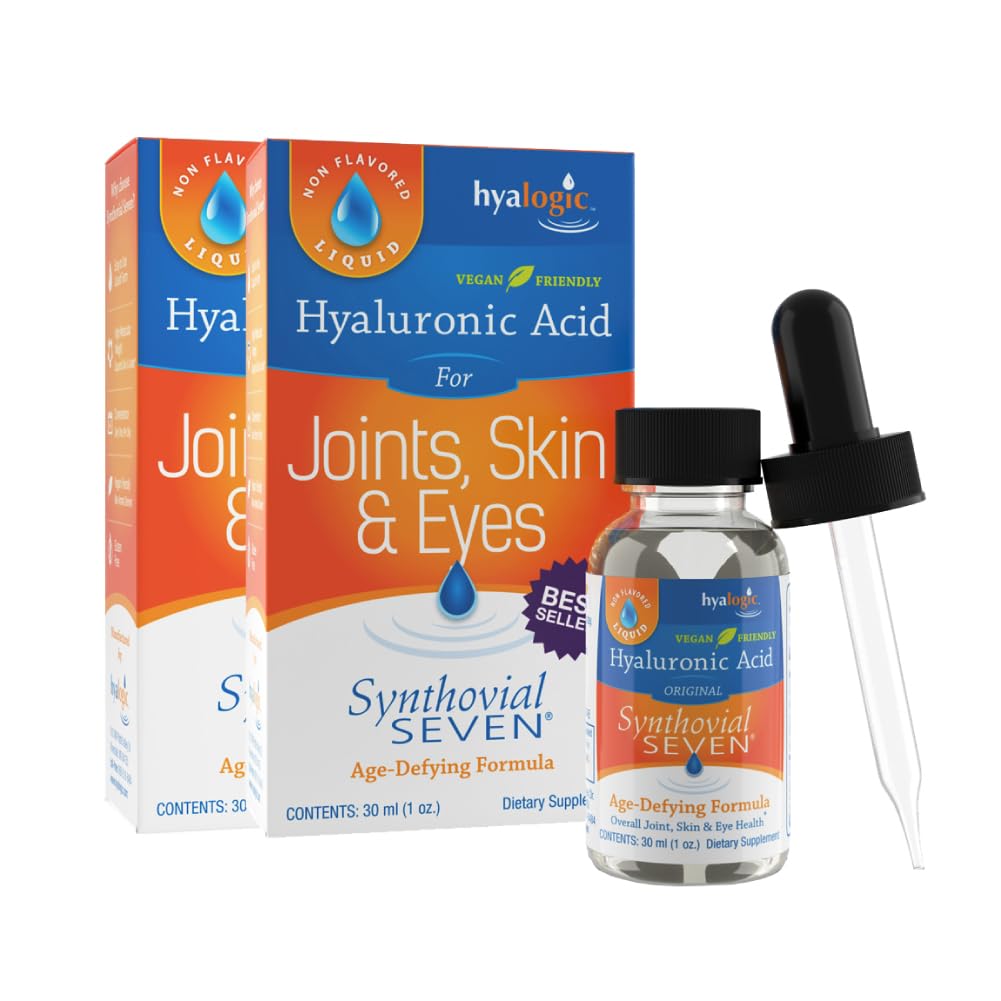 L'acide hyaluronique liquide Hyalogic Synthovial Seven – supplément articulaire et cutané végétalien, poids moléculaire élevé, suppléments de soutien à l'hydratation pure, 1 oz (2 paquets)