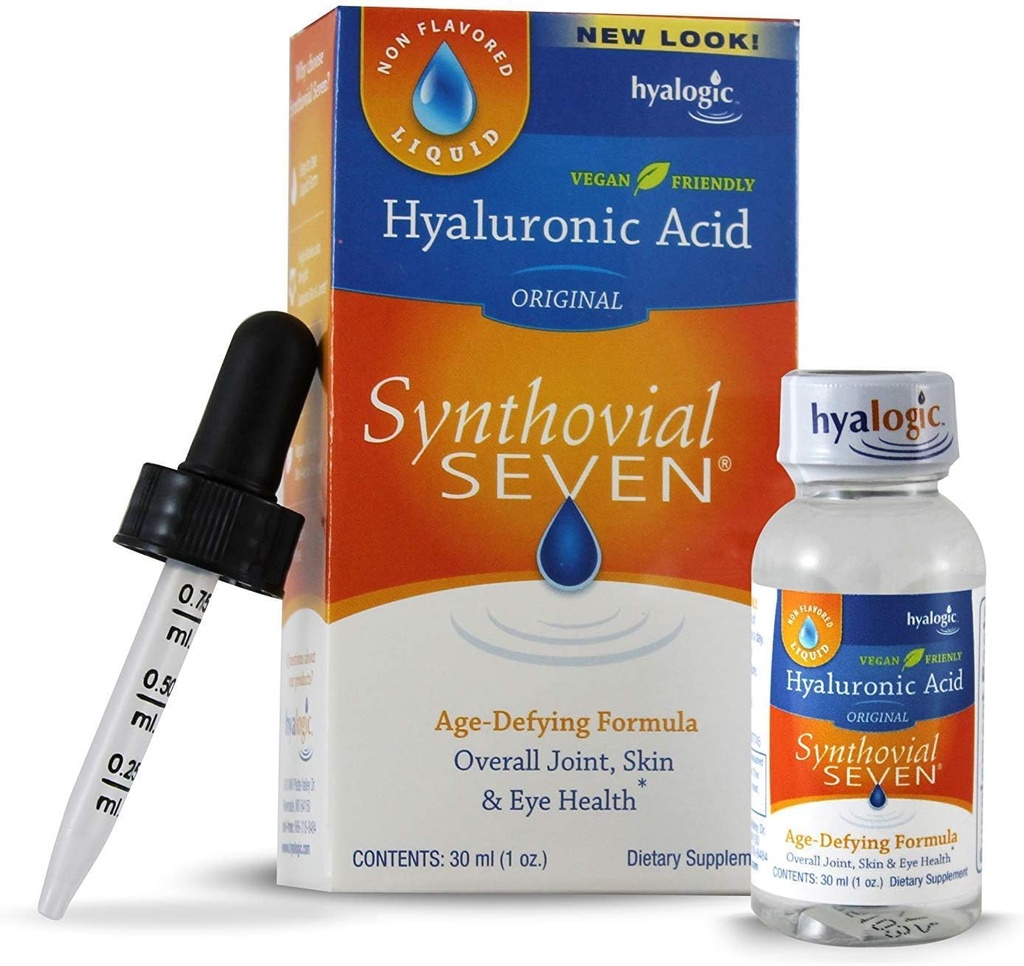 L'acide hyaluronique liquide Hyalogic Synthovial Seven – supplément articulaire et cutané végétalien, poids moléculaire élevé, suppléments de soutien à l'hydratation pure, 1 oz (2 paquets)