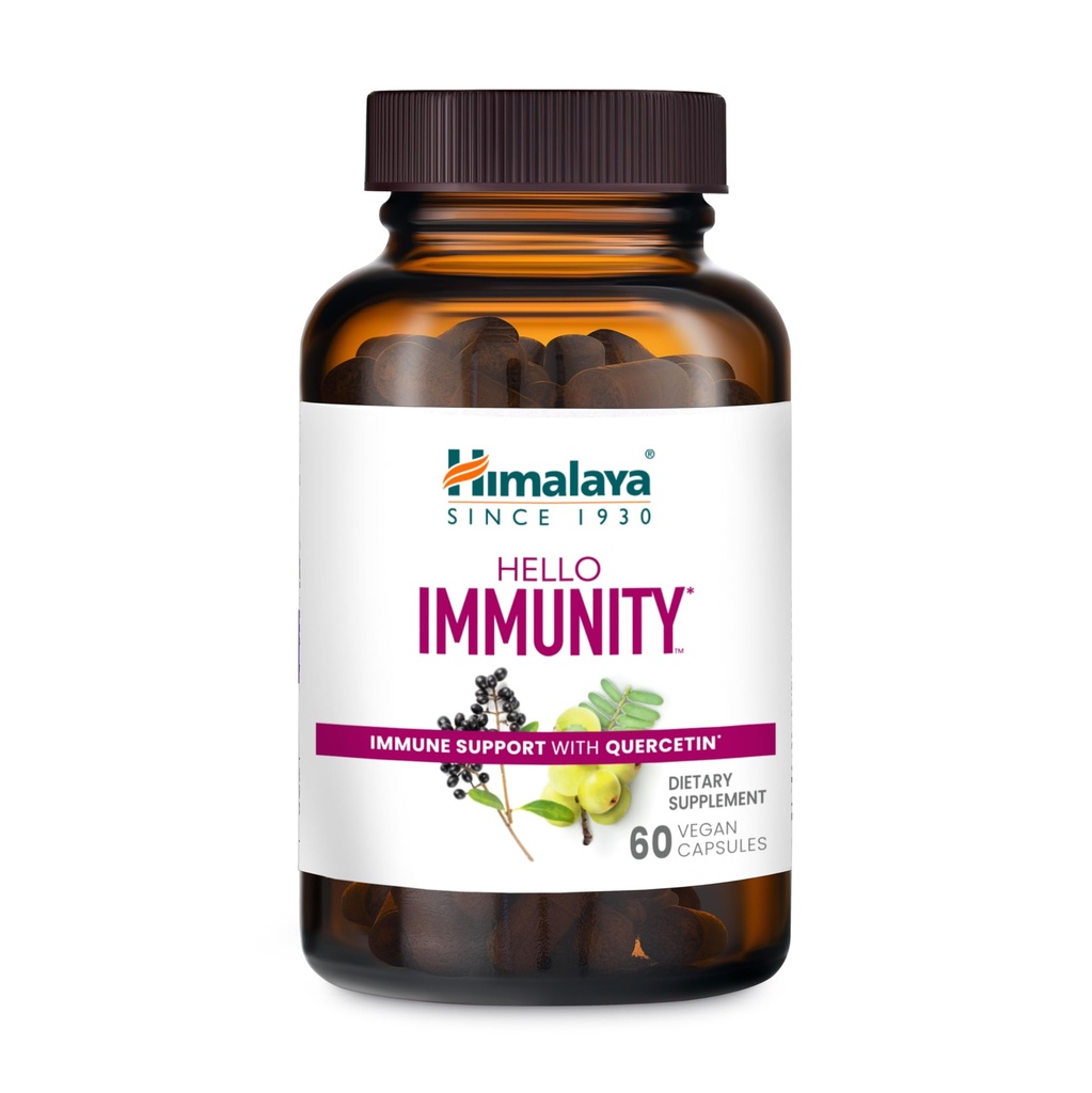 Himalaya Hello Immunity with Quercetin, 60 jours d'approvisionnement - supplément de soutien à base de plantes immunitaires, bioflavonoïde et antioxydant pour l'immunité et le bien-être quotidien - végétalien, non-OGM, sans gluten, 500 mg, 60 capsules