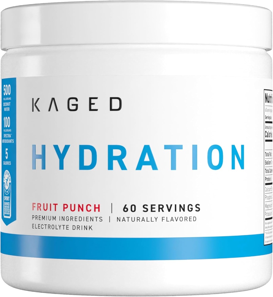 Poudre d'électrolytes kaged Hydra-Charge de fruits Mélange de boissons de sport pré, post, intra-entraînement