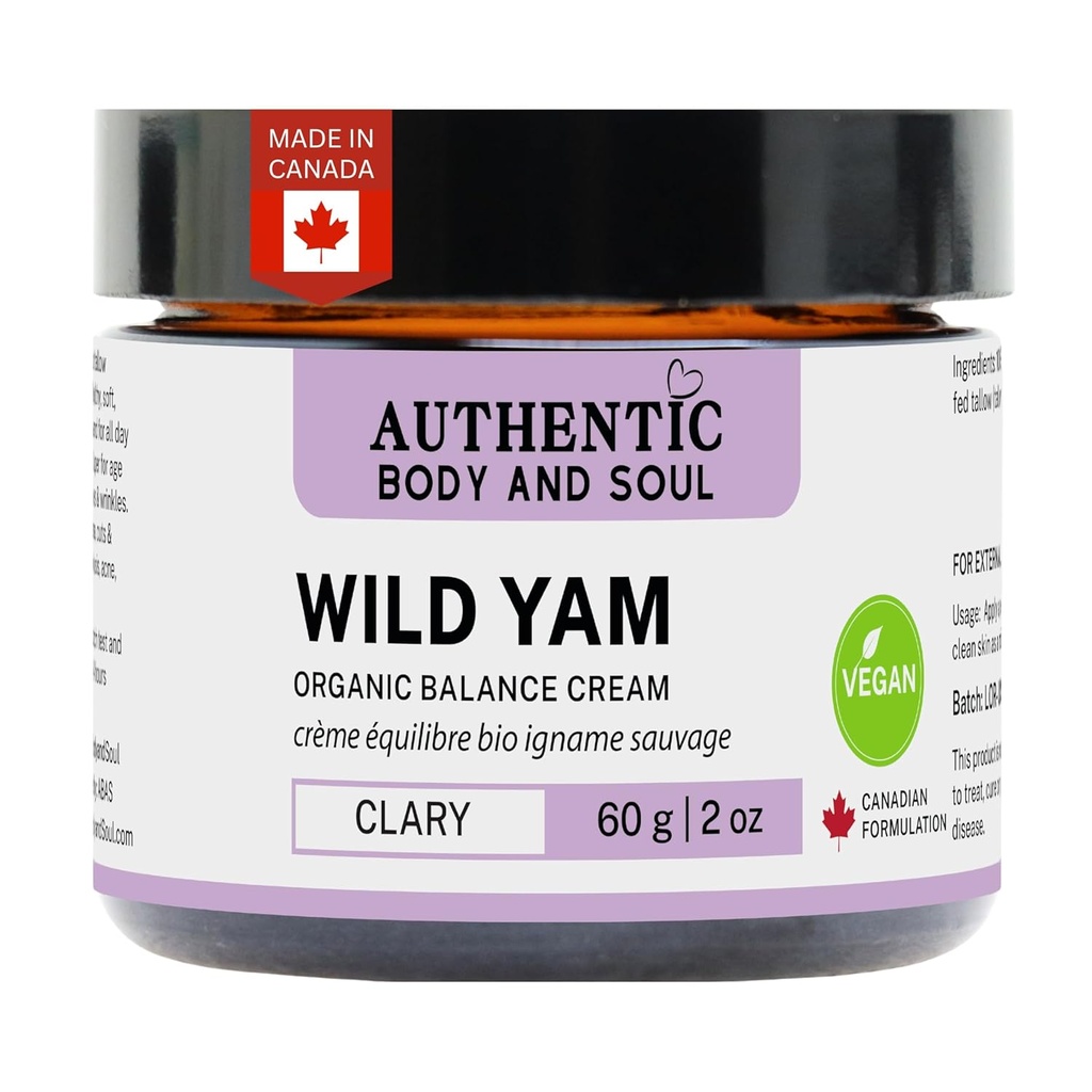 Crème d'équilibrage des racines de Yam sauvage authentique pour les femmes avec des botaniques à base de plantes premium, crème de Yam, soin de la peau de Yam sauvage, tous les ingrédients certifiés végétalien (VEGAN Clary Blend)