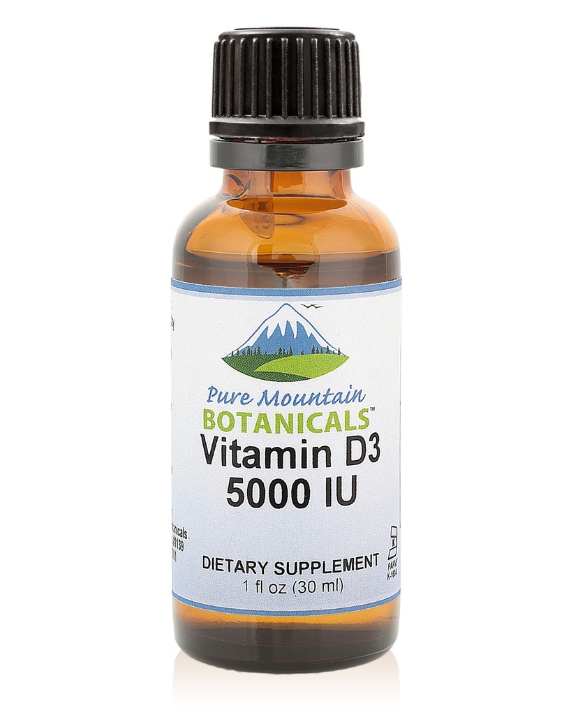 Pure Mountain Botanicals Gouttes liquides en vitamine D - Casher non aromatisé D3 gouttes liquides dans l'huile MCT - 5000UI par portion - 1 oz