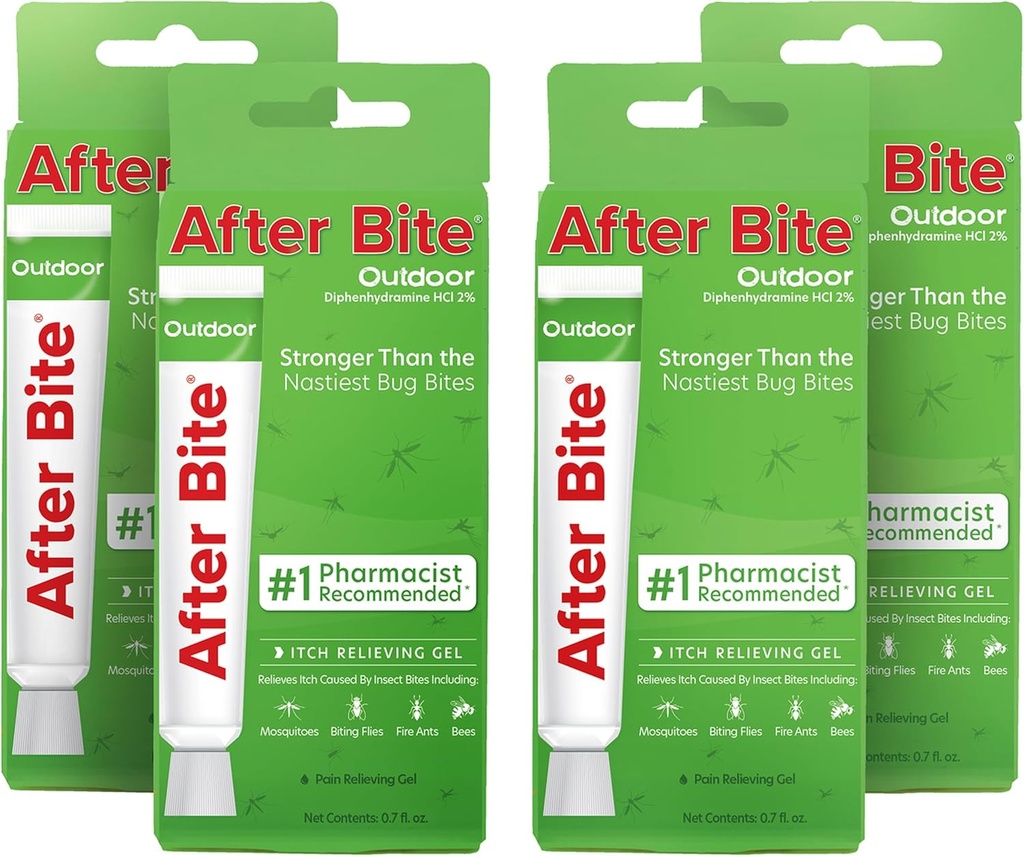 Formule extérieure après bite - Démangeaison avec Diphenhydramine HCl - Idéal pour les tourbières, les abeilles et plus - Gel Portable Formula - 0.7 oz (4 Pack)