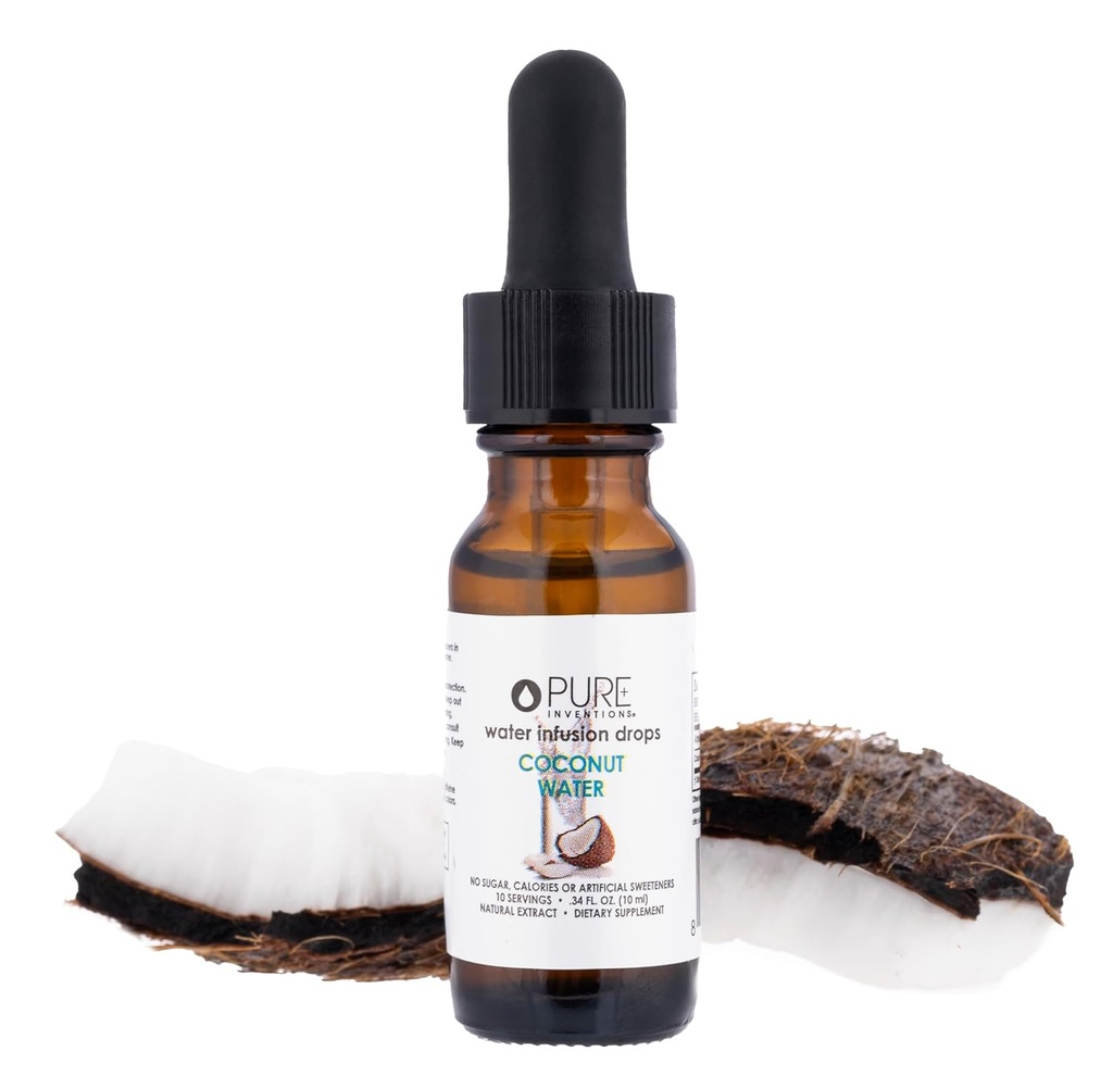 Pure Inventions - Coconut Water Infusion Drops - Drink & Water Infuser - Naturally Occurring Electrolytes - No Sugars, Calories or Artificial Sweeteners - Deluxe Travel Size - 12 Servings - 0.34 oz