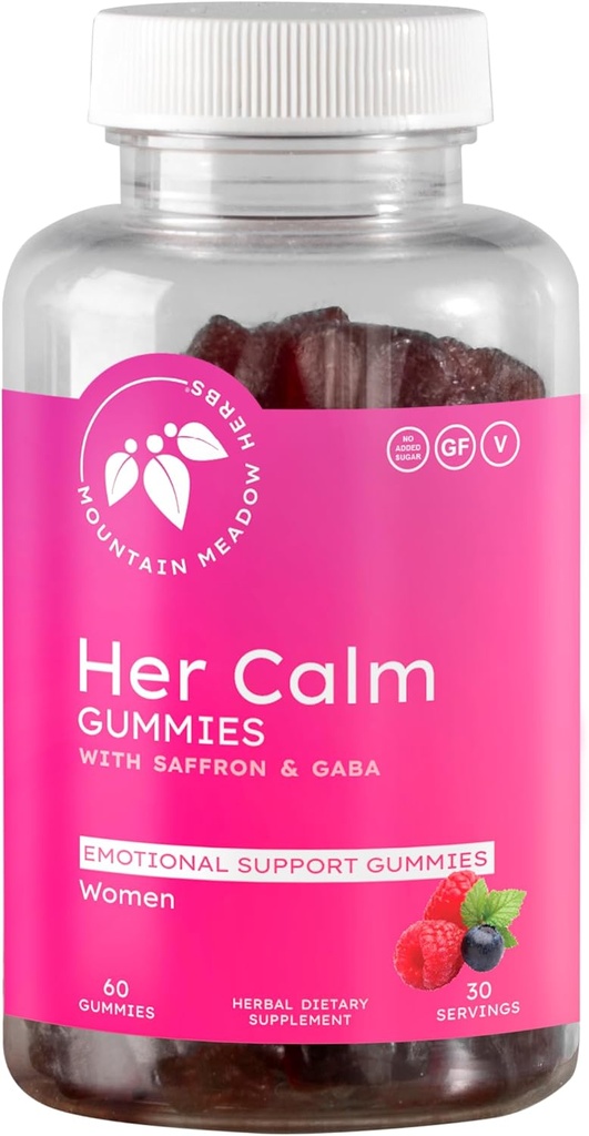 Mountain Meadow Herbs Ses Gummies Calmes – Support d'humeur naturelle avec Safran, Fleur de Passion, Saint-Jean, GABA – Supplément anti-stress pour les femmes – 60 ct