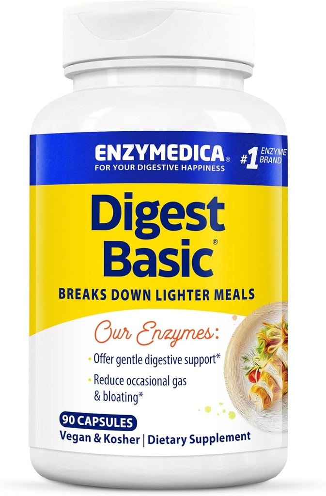 Enzymedica Digest Basic, enzymes digestives pour les stomachs sensibles, offre un gaz à action rapide et un dégel, 90 comte
