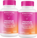 Pink Stork Premium Vitamine prénatale pour les femmes - Multivitamines et probiotiques - Maladie, digestion et énergie du matin - Folate, B6, et fer - 60 Capsules - 2 Pack